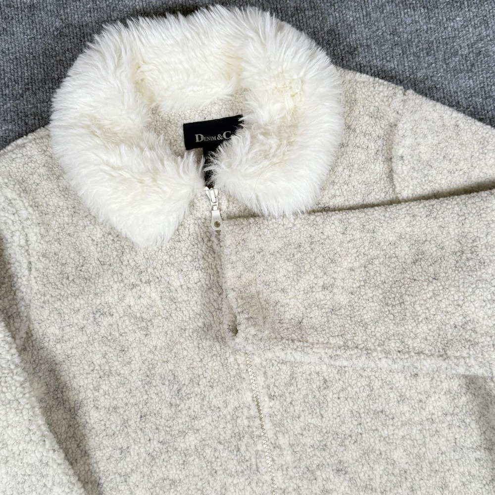 Denim & Co Jacket Womens Small Faux Fur Collar Sherpa‎ Full Zip Pullover Cozy